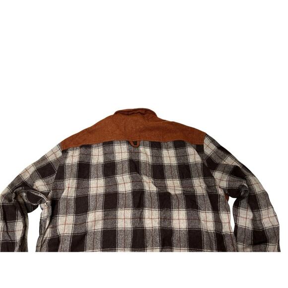 Vtg K-Mart 70s Sport Style Patch Shooting Flannel Shirt L Brown Plaid Wool Holes - Picture 10 of 11